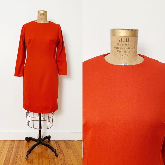 1960s / 60s Vintage Pumpkin Orange Sheath Dress /