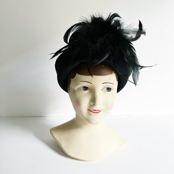 1940s / 40s Vintage Black Wool Felt Derby Hat wit… - image 1