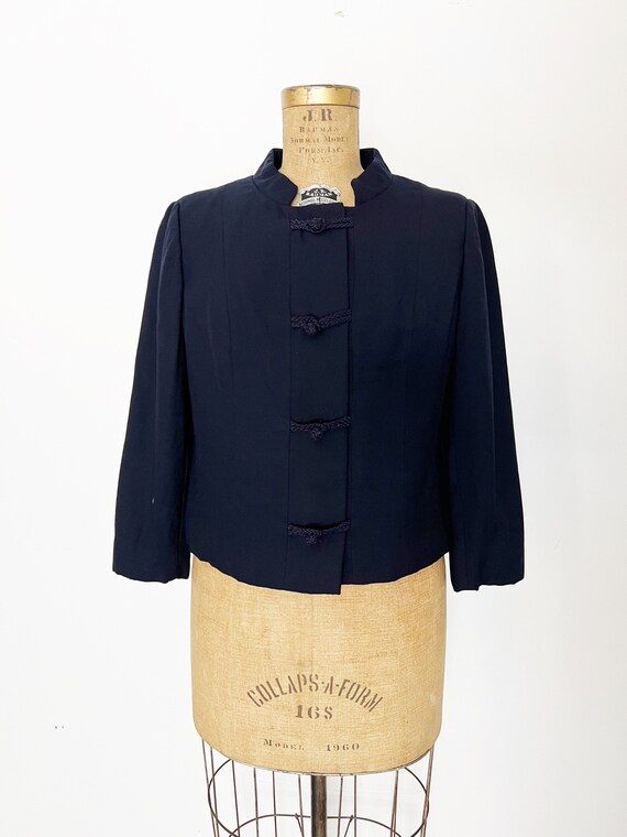 SALE 1950s / 1960s Vintage Boxy Navy Crepe Jacket… - image 1