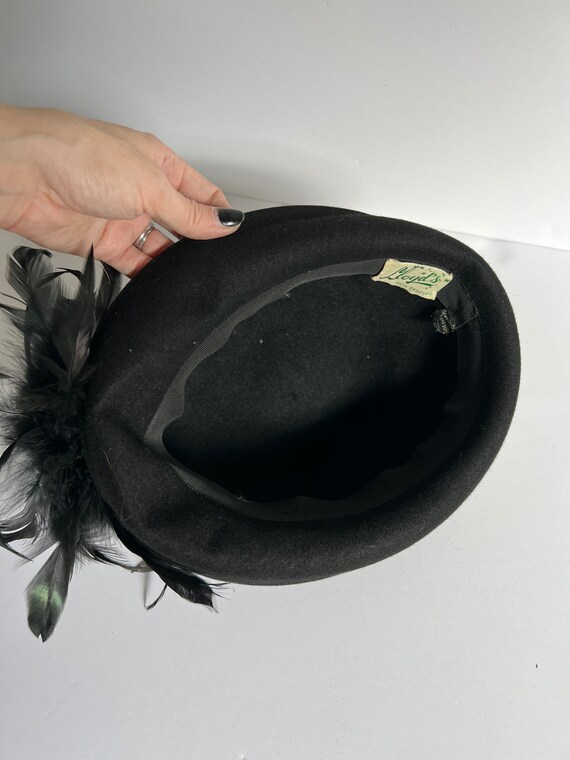 1940s / 40s Vintage Black Wool Felt Derby Hat wit… - image 5