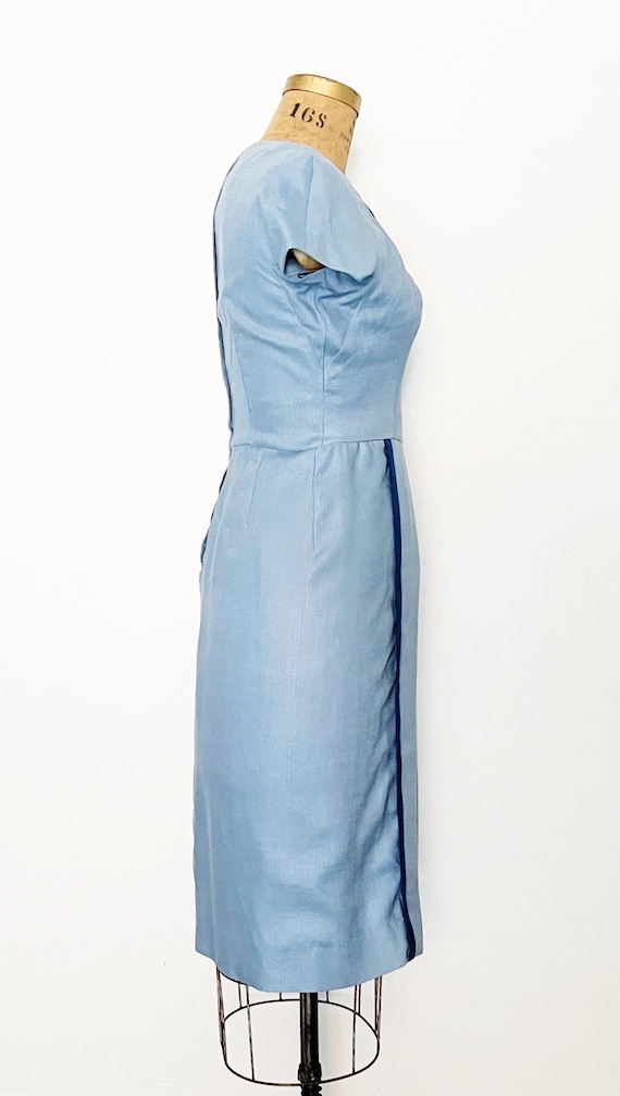 1950s / 50s Vintage Blue on Blue Sheath Dress / M… - image 6