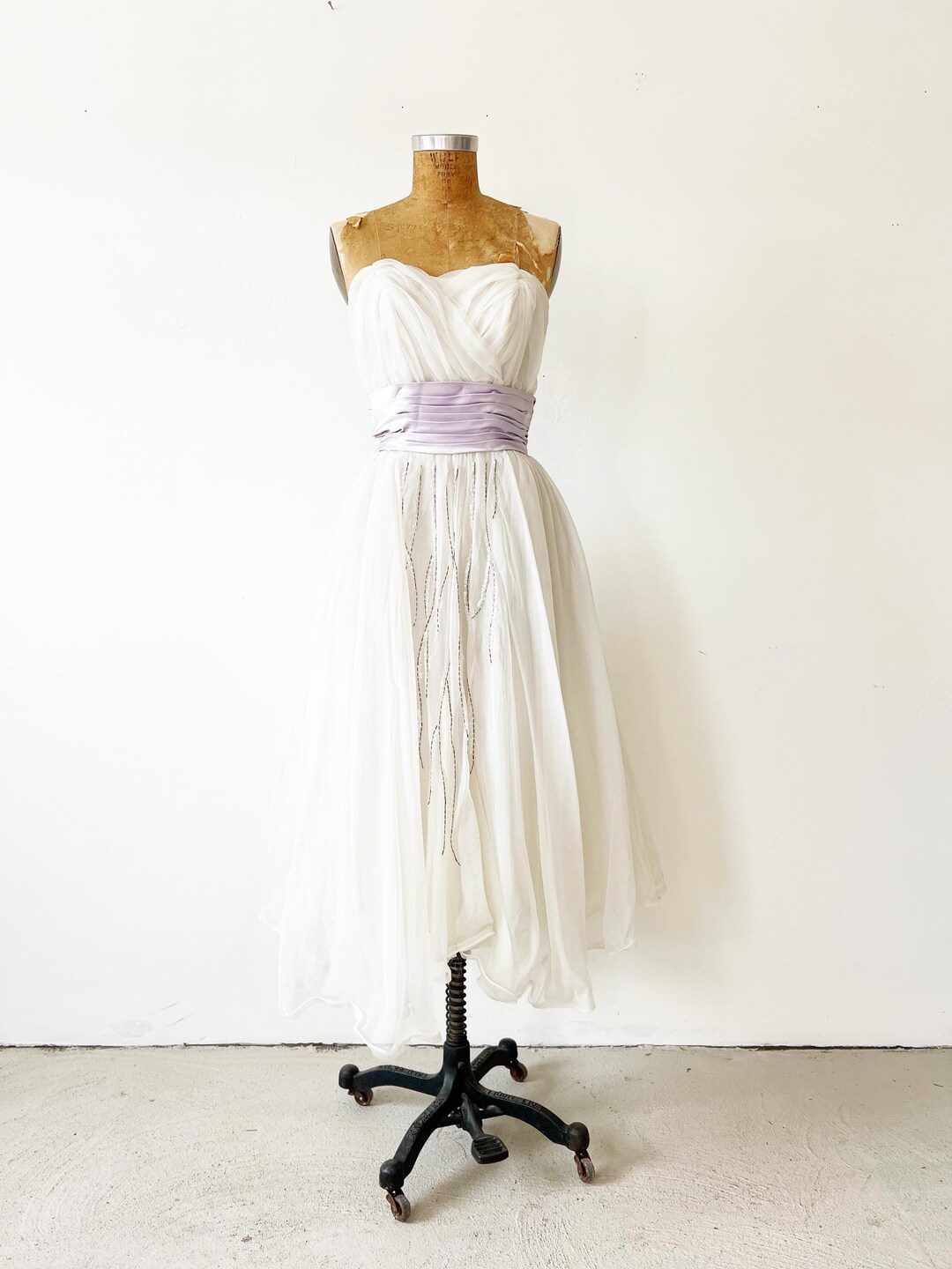 Vintage Strapless White Chiffon Beaded Short Birthday Dress Homecoming Dress