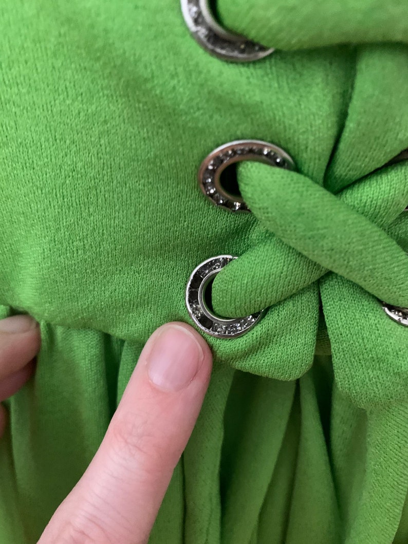 1970s 70s Vintage Lime Green Jersey Lace-up Wide Leg Jumpsuit Medium