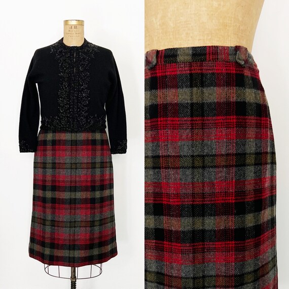 1950s / 50s Vintage Pendleton Wool Check Pencil S… - image 1