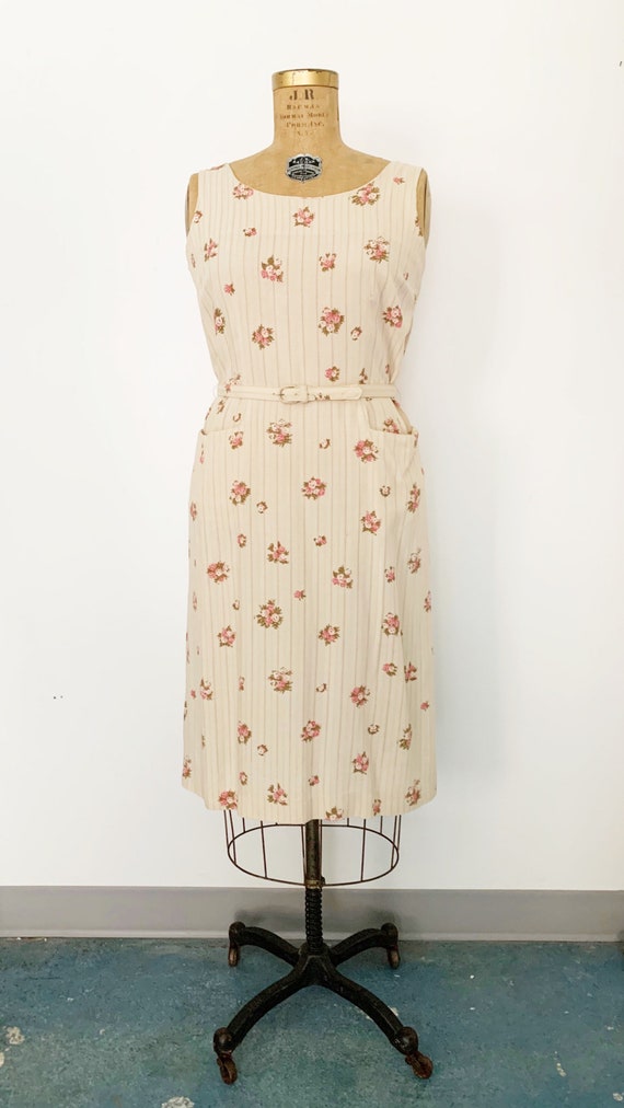 1950s / 50s Vintage Rose Print Sheath Dress and J… - image 2