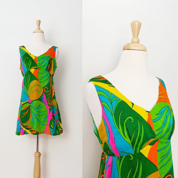 1960s / 60s Vintage Psychedelic Cotton Minidress /