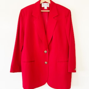 1990s / 90s Vintage Minimalist Cherry Red Wool Blazer / 1X