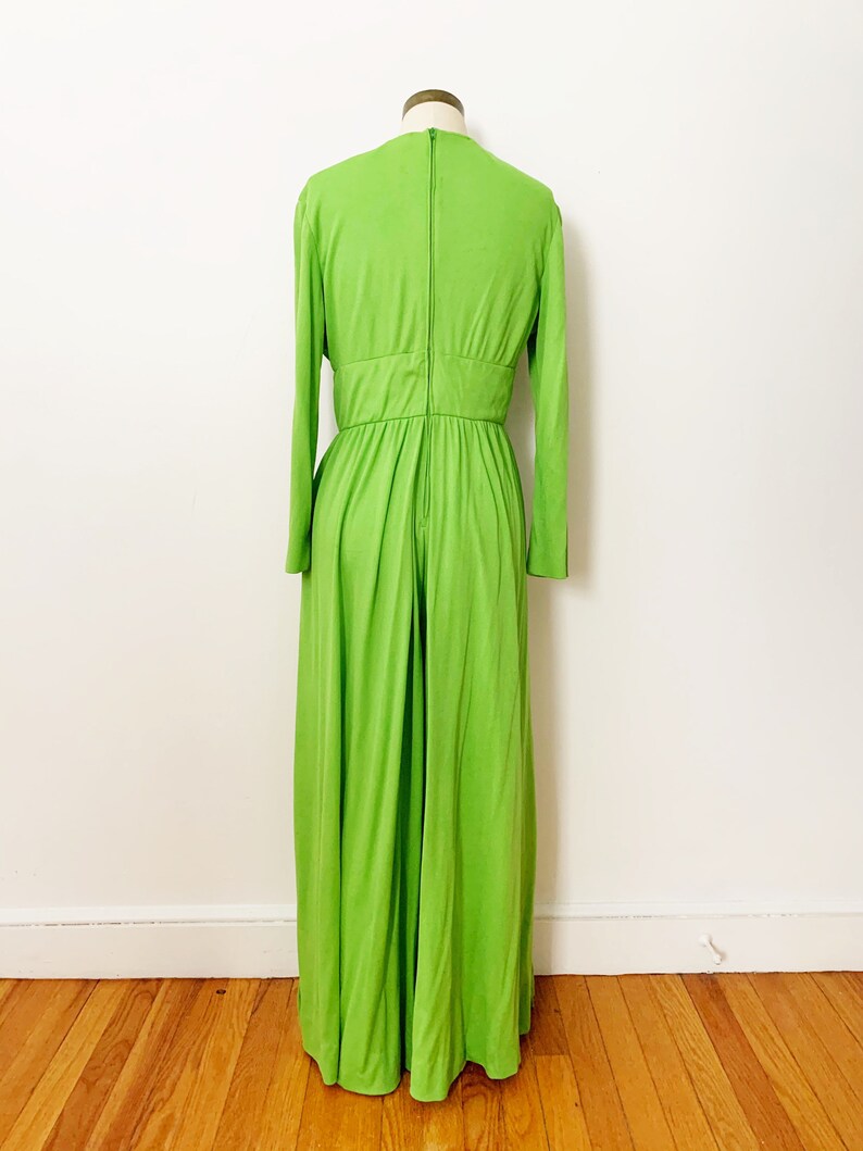 1970s 70s Vintage Lime Green Jersey Lace-up Wide Leg Jumpsuit Medium