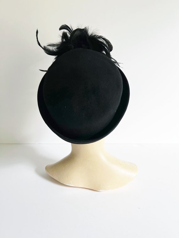 1940s / 40s Vintage Black Wool Felt Derby Hat wit… - image 3