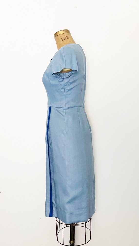 1950s / 50s Vintage Blue on Blue Sheath Dress / M… - image 4