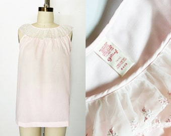 1960s / 60s Vintage Pink Cotton Embroidered Babydoll Top and Panty Set / Small