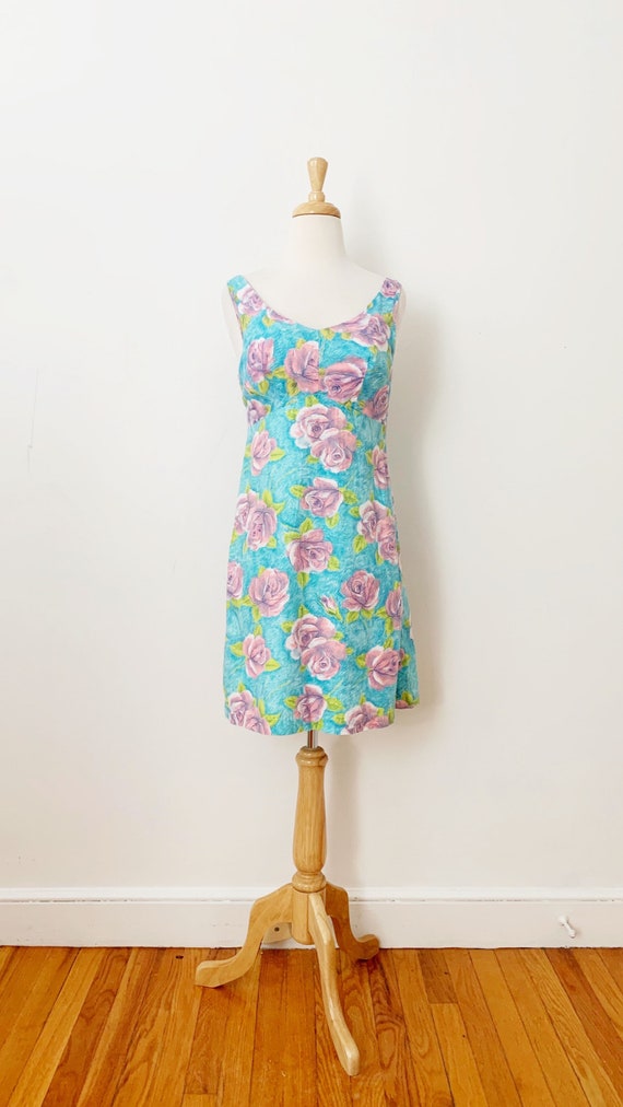 SALE 1960s / 60s Vintage Rose Print Sundress / Be… - image 2