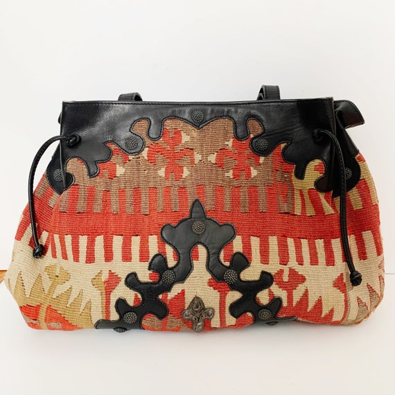1980s / 1990s Vintage Carlos Falchi Kilim and Leat
