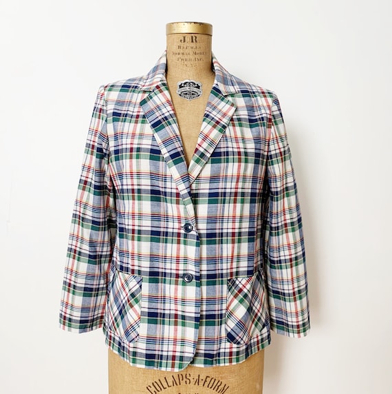 1970s / 70s Vintage Plaid Summer Blazer / Jacket / La… - Gem