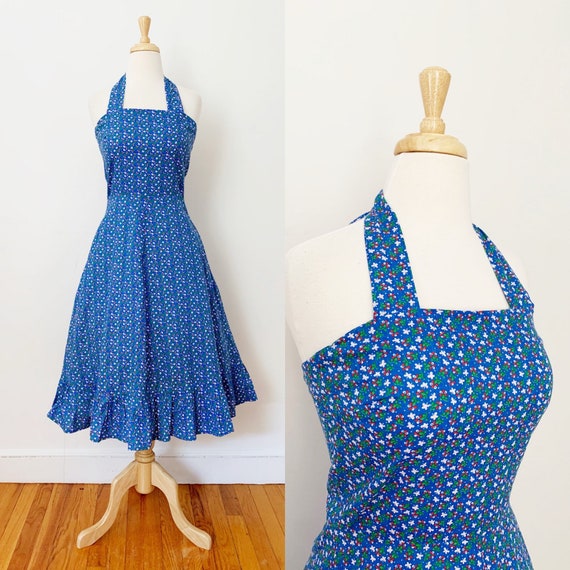 1950s / 50s Vintage Cotton Butterfly Floral Halter