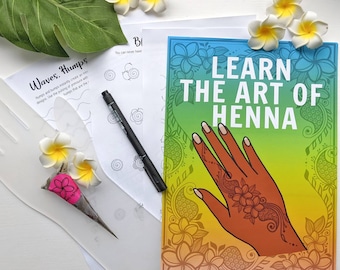 Leer mehndi-ontwerpen met hennakunst - stap voor stap handleiding - digitale afdrukbare werkbladen - doe-het-zelfpatronen maken - e-book tijdelijke tattoo-ontwerpen