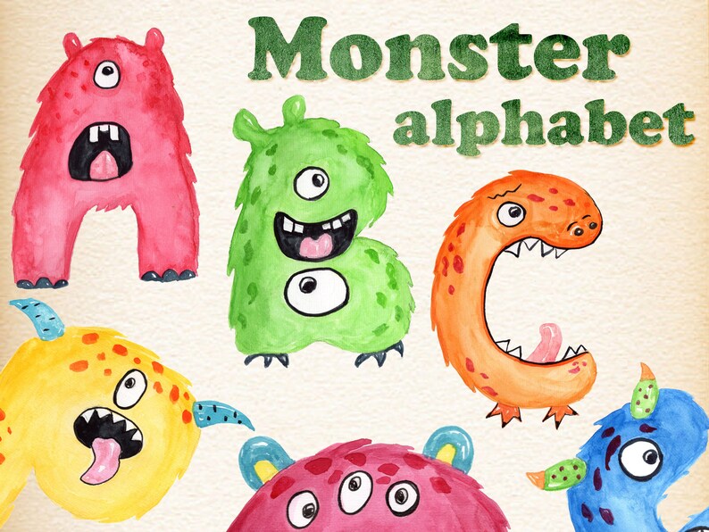 Monster kids alphabet clipart: MONSTER LETTERS | Etsy