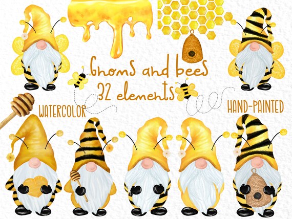 Honey bee clipart gnomes clipart watercolor  etsy Honey bee clipart gnomes clipart watercolor  etsy
