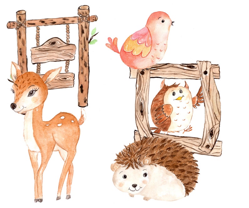 Download Watercolor woodland animals clipart: FOREST | Etsy