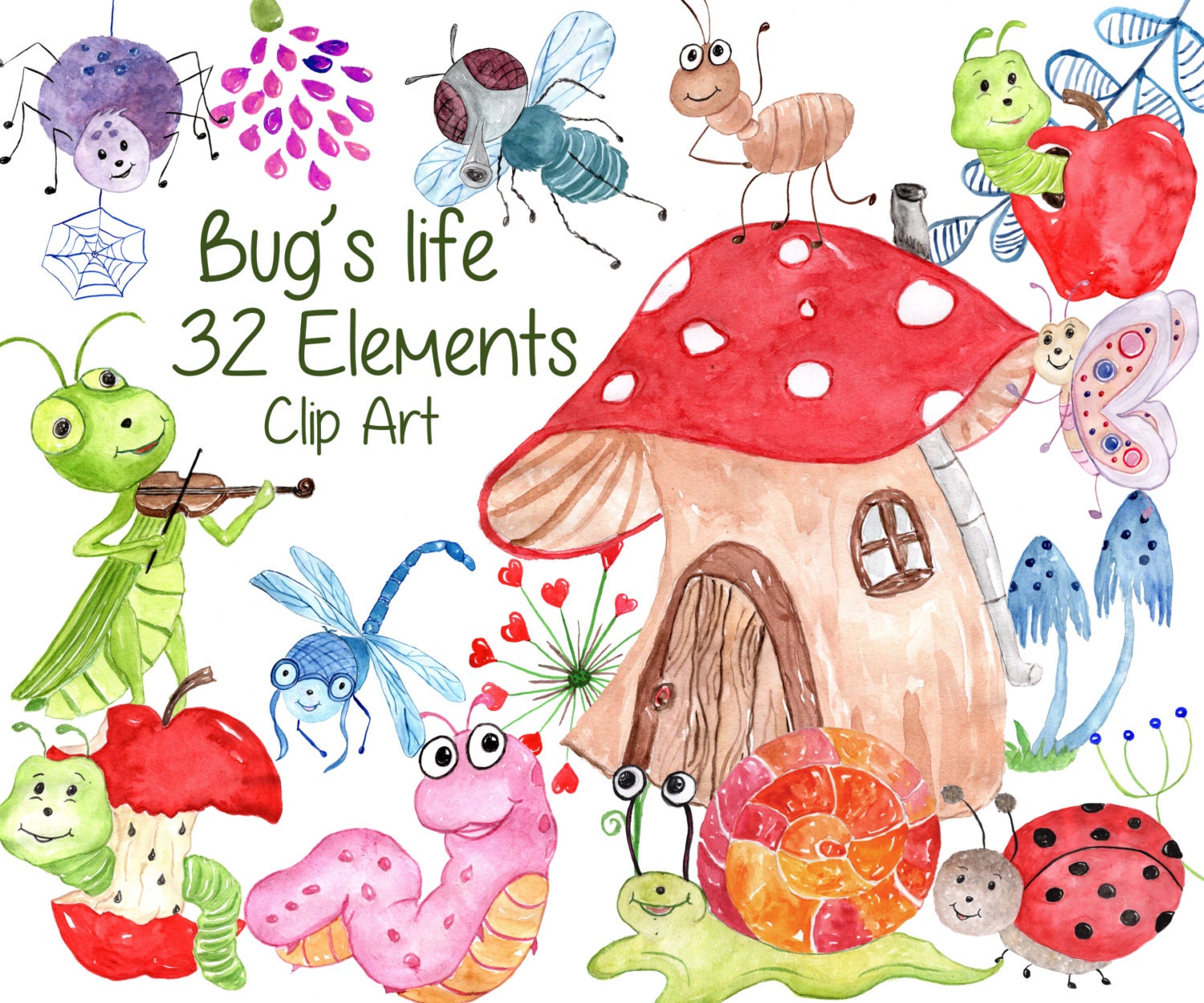 Download Cute Bugs Clipart:BUGS CLIPART Watercolor bugs | Etsy