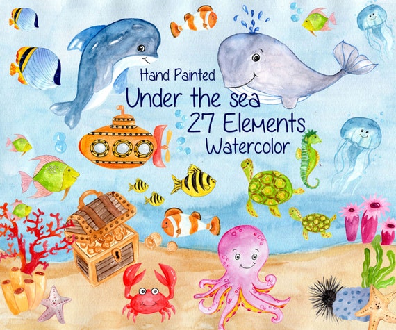 Download Watercolor Sea Animals clipart: SEA LIFE CLIPART | Etsy