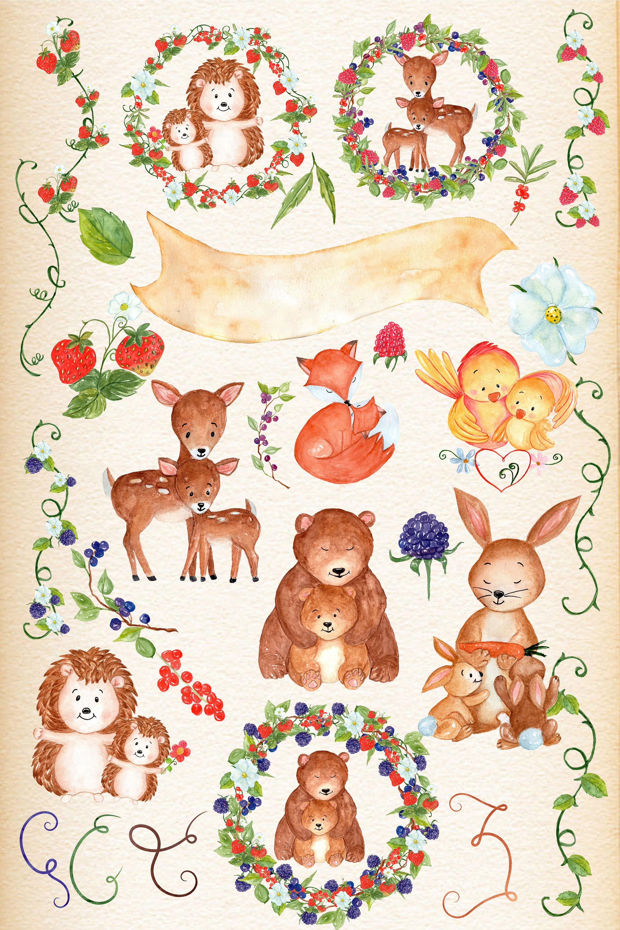 Mother and Baby Animals Clipart: forest Animals - Etsy Mother and Baby Animals Clipart: forest Animals - Etsy