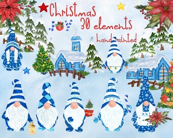 Christmas Dwarfs clipart: "GNOMES CLIPART" Christmas tree,Christmas mug,Christmas landscape,Christmas flowers,Winter clipart,Kids clipart