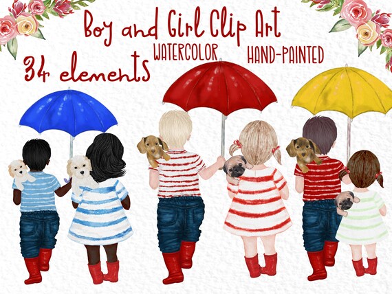 Watercolor Boy And Girl Clipart Cute Kids Clipart Etsy