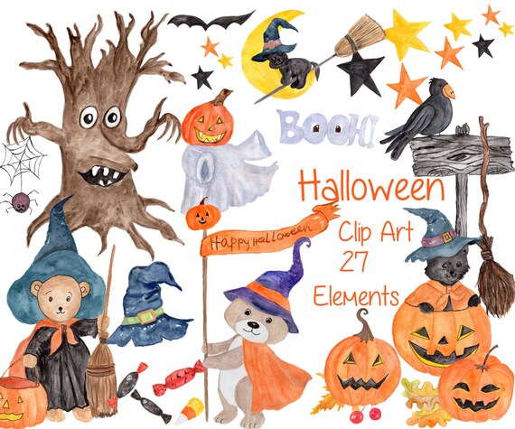 Download Halloween Clipart Watercolor Halloween Fall Clip Art Autumn Etsy