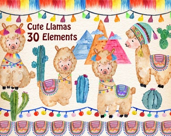 Watercolor Llama Clipart: "SUCCULENT CLIPART" Kids clipart,Ethnic clipart,Tribal Borders,DIY invites,cactus clipart,Cute characters