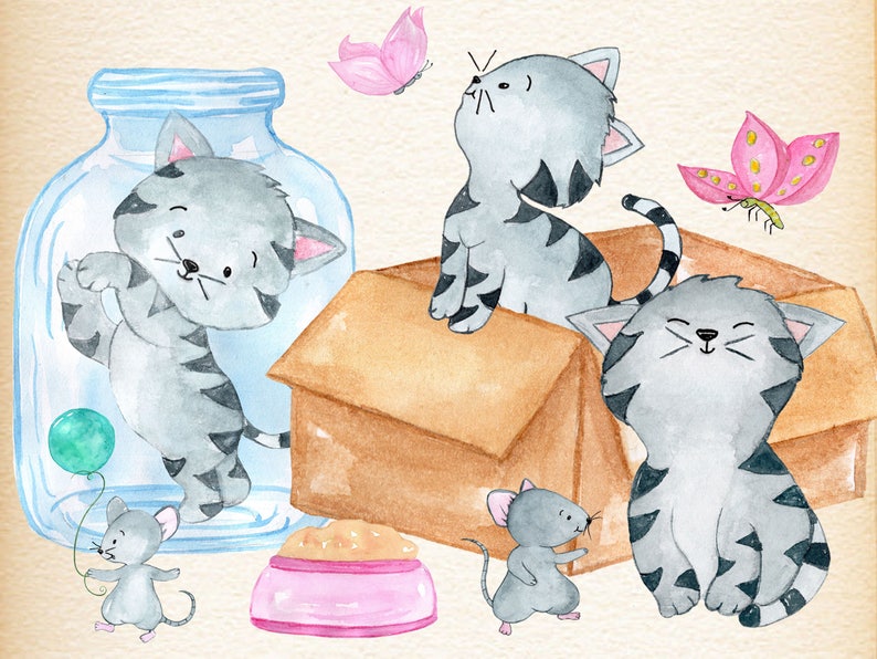 Download Cats clipart: KITTEN CLIPART Watercolor catsCute | Etsy