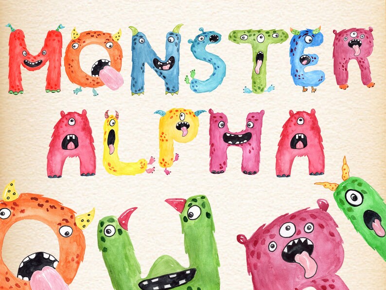 Monster kids alphabet clipart: MONSTER LETTERS | Etsy
