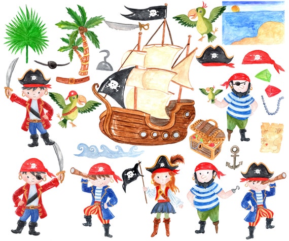 Geliefde uitglijden Bewust Piraat kinderen clipart: AQUAREL PIRATEN Schattige - Etsy België