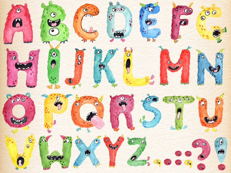 monster kids alphabet clipart monster letters etsy