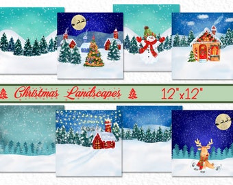 Christmas Landscapes: "CHRISTMAS BACKGROUNDS" Christmas papers,Christmas cards,DIY invites,Kids Christmas,Christmas printable,Christmas Jpg