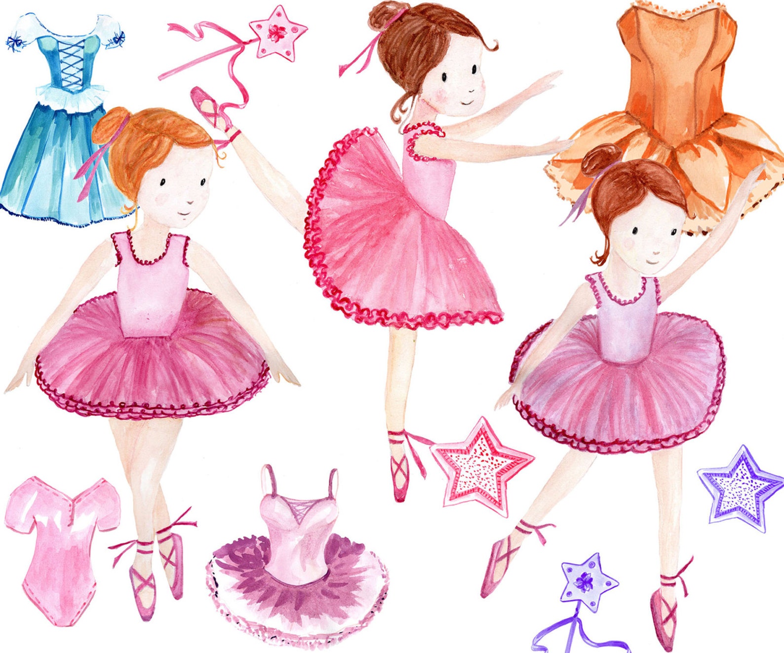 watercolor ballerina clipart: 