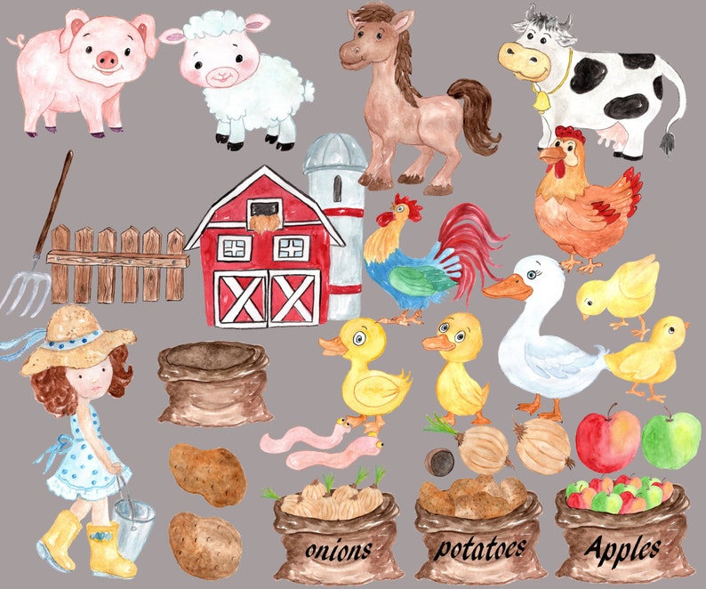 Bauernhof Tiere Clipart: FARM ClipArt Aquarell - Etsy.de