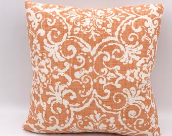 Orange And White Designer Fabric Pillow Cover - Designer Fabric Pillow Cover - Made To Order