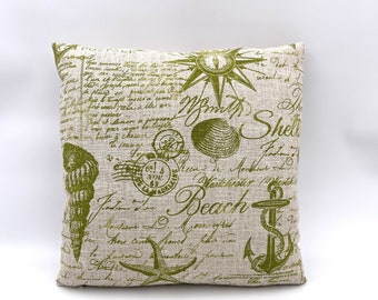 Paris Print Seashell Nautical Pillow Cover - Designer Fabric Pillow Cover - Made To Order