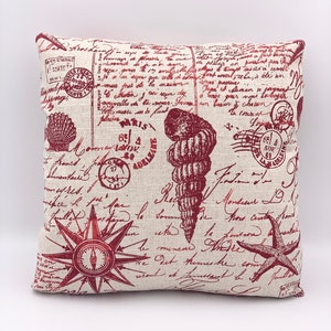Paris Print Seashell Nautical Pillow Cover - Designer Fabric Pillow Cover - Made To Order