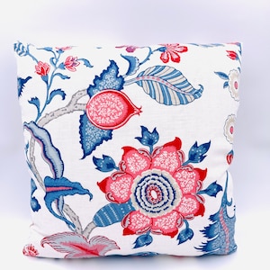 Schumacher "Arborvitae" Rose and Delft Designer Fabric Pillow Cover - Designer Fabric Pillow Cover - MadeTo Order