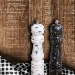 Pepper Mills Wood, Unique Valentines Gift for Him, Black White Grinders, Salt and Pepper Shakers, Housewarming Gift for Couples image 8