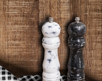 Black & White Kitchen Accessories, Unique Christmas Gift Idea ,Anniversary Gift for Parents, Salt and Pepper Grinders Set 7.5'', Foodie Gift