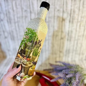 Decoración de cocina mediterránea, botella de aceite de cocina con pico vertedor de 500 ml - 16 oz, dispensador de aceite de oliva, vinagrera de vidrio, regalo para mamá