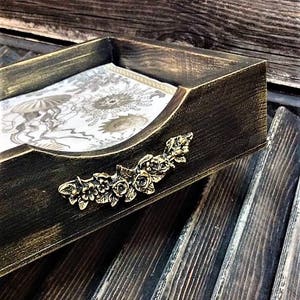 Serviettenhalter aus Holz, Schwarz Gold, Einweihungsgeschenk für neues Zuhause, Serviettenhalter aus Holz - kleines quadratisches Tablett