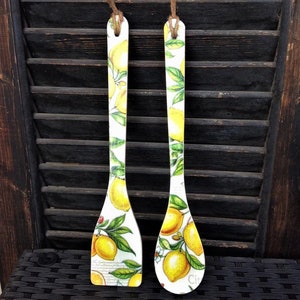 Lemon decor, wedding favors, lemon themed party gifts, wooden spoon and spatula, lemon kitchen decoration, decorative spoons, bridal shower