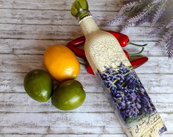 Dispensador de aceite de cocina, aceite de oliva y vinagre en botella de vidrio, 500 ml (16 oz), con vertedor.