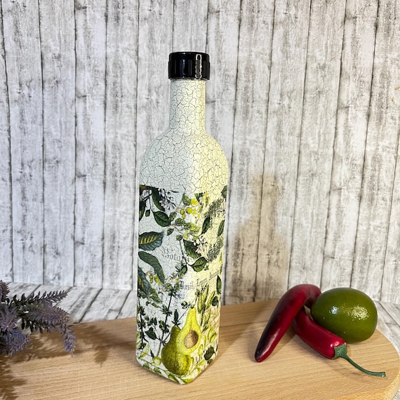 Hand Painted Avocado Oil Dispenser: Decoupage Kitchen Decor (500 ml)