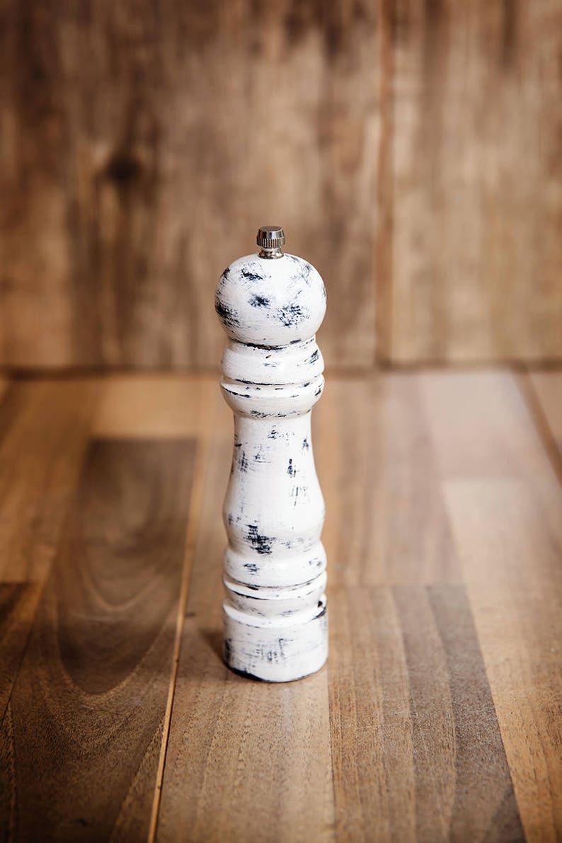 Pepper Mills Wood, Unique Valentines Gift for Him, Black White Grinders, Salt and Pepper Shakers, Housewarming Gift for Couples image 4