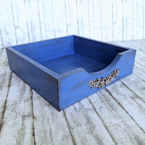 Porta tovaglioli blu quadrato, decorazione moderna per il tavolo della cucina in stile rustico, idea regalo per la nuova casa, vassoio piatto in legno per tovaglioli